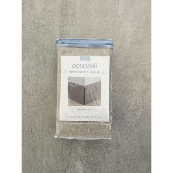 Nestwell Linen Cotton Blend Bedskirt Twin Natural Tan 15" Drop Neutrals Tailored - Picture 7 of 16